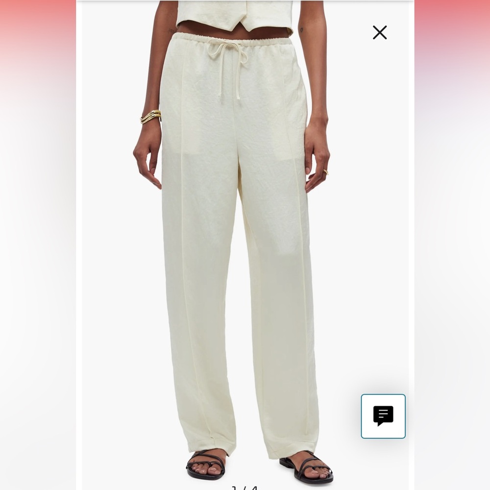 Madewell Pintucked Slim Pull-On Pants in Satin In Cake Batter Size XS